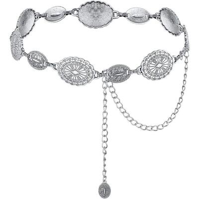 Metal Waist Chain Belt for Women Western Cowgirl Concho Silv