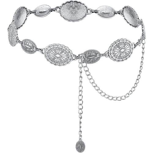 Metal Waist Chain Belt for Women Western Cowgirl Concho Silv