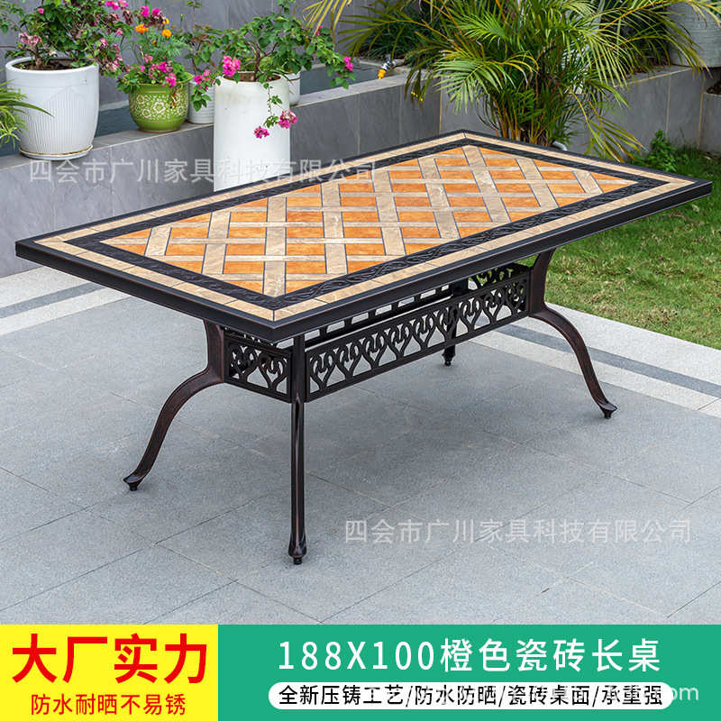 椅瓷砖欧式户外花园庭院铁艺长桌休闲防水铸露天别墅摆铝室外防晒