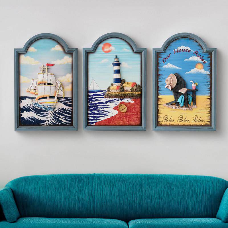 【包邮】立体3D树脂浮雕画有框挂画地中海风格装饰画客厅卧室墙画