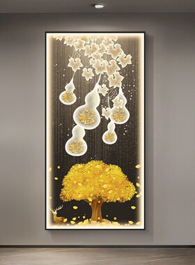 发财树带灯入户玄关装饰画走廊过道葫芦壁画高级感墙壁挂画现代