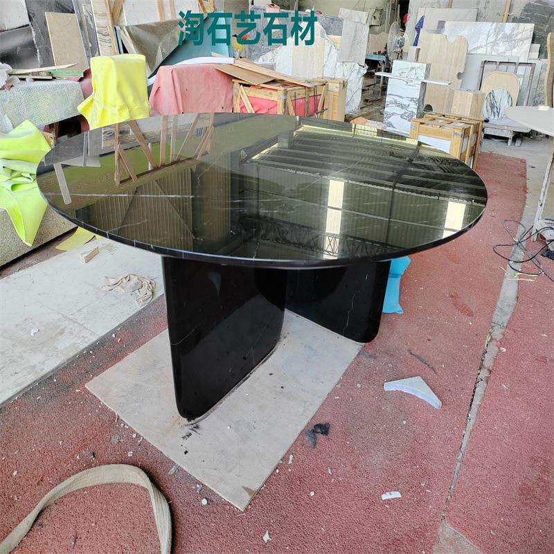 黑白根天然大理石餐桌茶几客厅现代轻奢带底座台面石异形花瓶加工