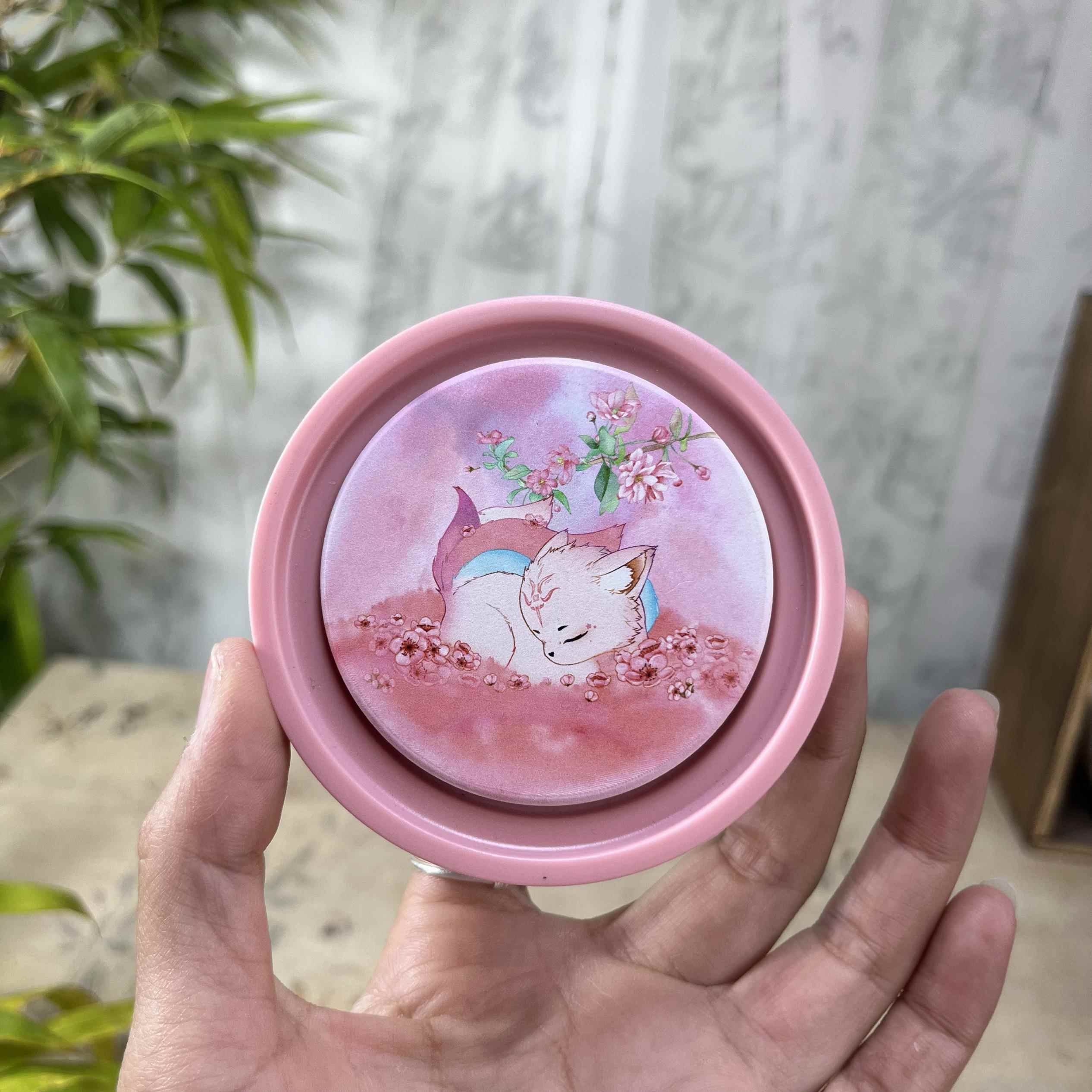 九尾狐中式粉色吸水杯垫隔热陶瓷垫复古水墨画功夫茶具杯垫