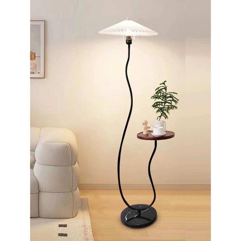 法式奶油风落地灯置物架客厅卧室沙发旁茶几弯管一体复古氛围台灯