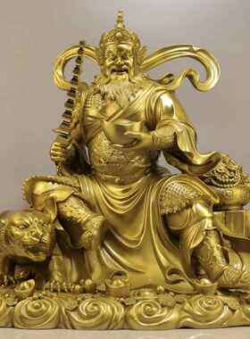 古韵斋 黄铜财神摆件 铜骑虎赵公明 家居办公装饰礼品工艺品