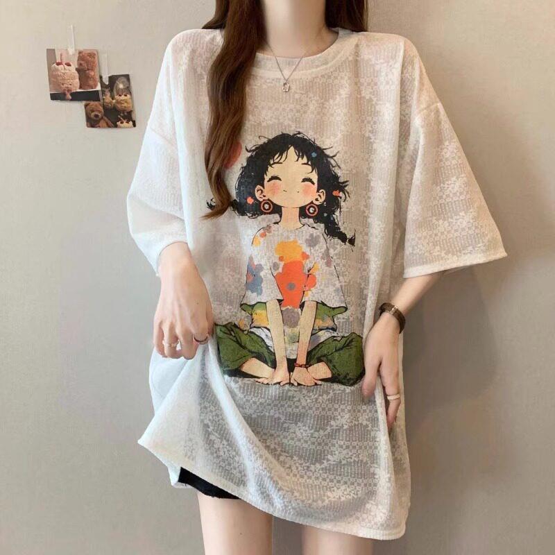 潮牌大尺码蕾丝提花短袖T恤女夏季2025年新款时尚百搭宽松显瘦上