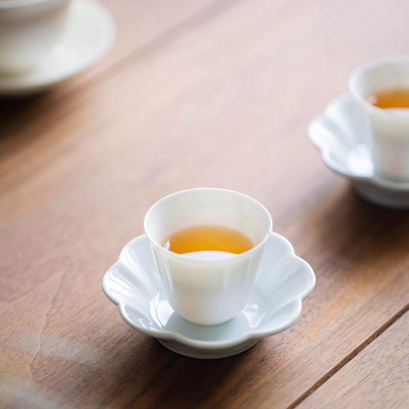 尚器 影青白瓷杯垫茶托杯托陶瓷功夫茶具茶道品茗杯隔热茶杯托垫