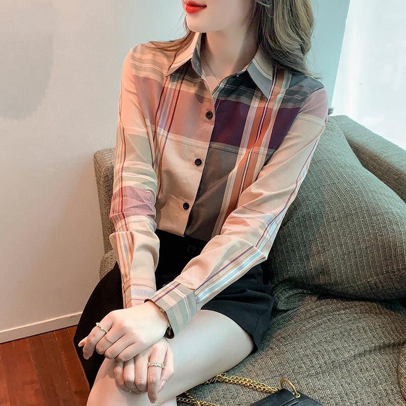 格子衬衫女春秋2025年新款宽松显瘦薄款设计感小众百搭长袖上衣女