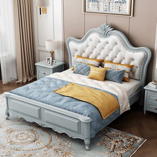 1.5M公主简欧款 简约双人婚床雕花美式 床白色1.8米软靠 实木床欧式