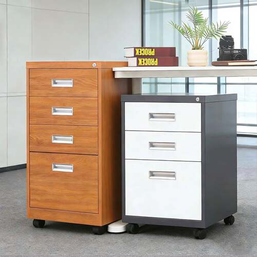 办公室桌下文件柜带锁活动抽屉柜床头矮柜资料收纳储物小铁皮柜子