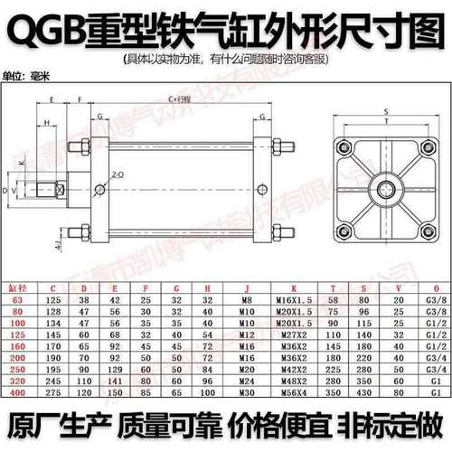 qgb标准重型全铁气缸QGB80/100/125/160/200/250/320缸径非标
