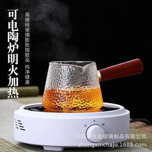 新款直销公道杯分茶器 玻璃加厚日式木把锤纹木柄侧把公杯 滤茶杯