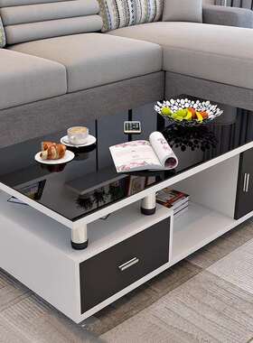 现代简小户型DRM北欧伸客玻厅茶几电视约柜组合可缩钢化璃茶几地