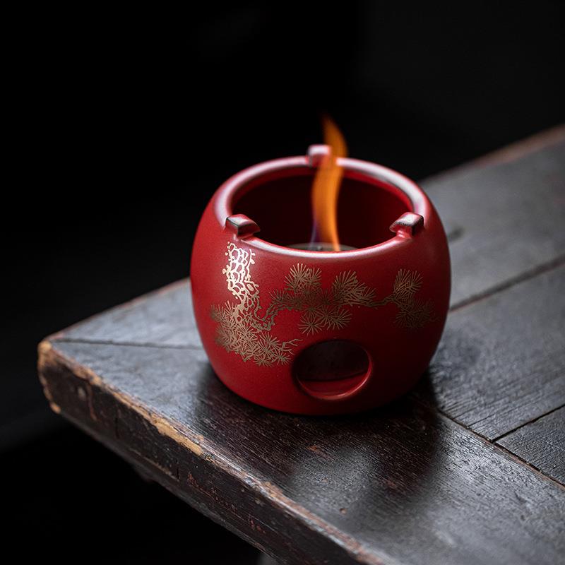 弥言围炉煮茶套装粗陶日式酒精蜡烛温茶炉家用复古藤编提梁煮茶壶