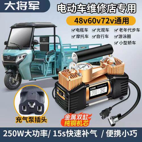 电动车48v60v72v打气机农用三轮车电动车真空胎补气家用打气泵