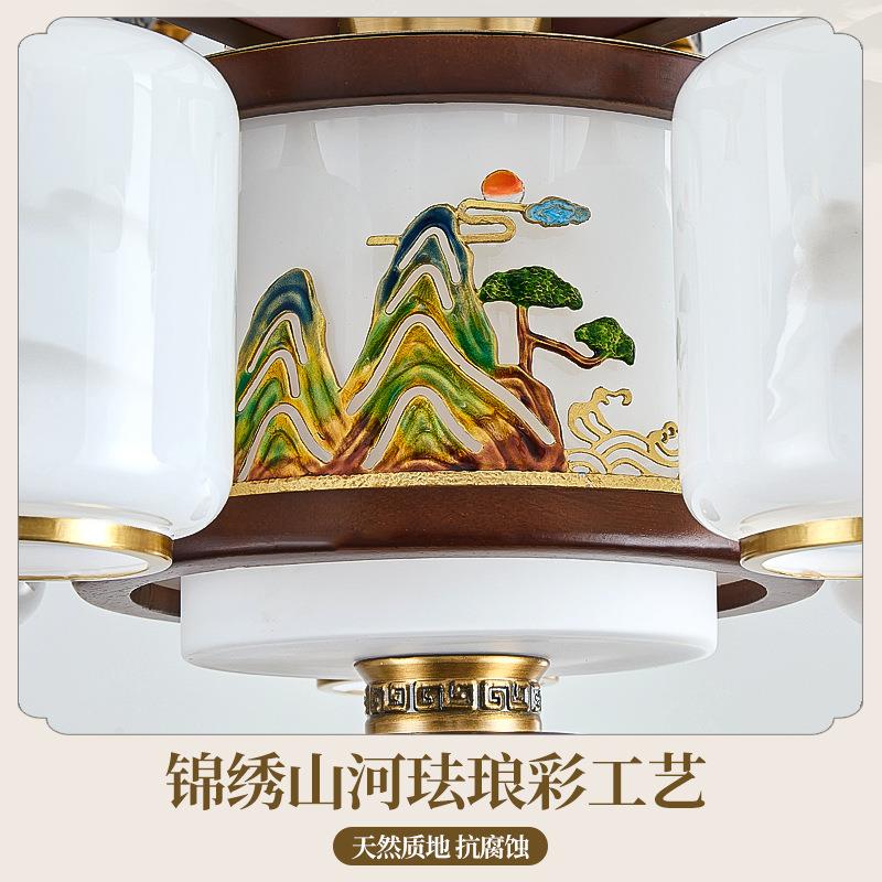 别墅新中式全铜实木大吊灯中国风大气自建房挑空酒店大厅中山灯具