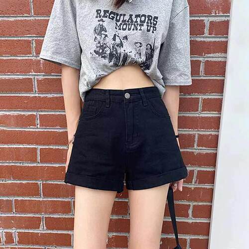 黑色牛仔短裤女夏季薄款2026新款外穿小个子a字白色卷边阔腿热裤