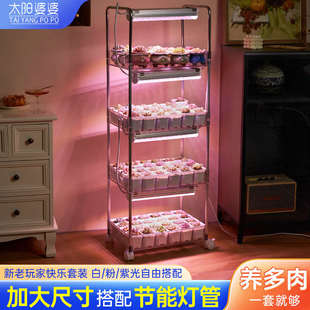 多肉花架小推车便携室内家用花架带滑轮可移动加厚小型植物置物架
