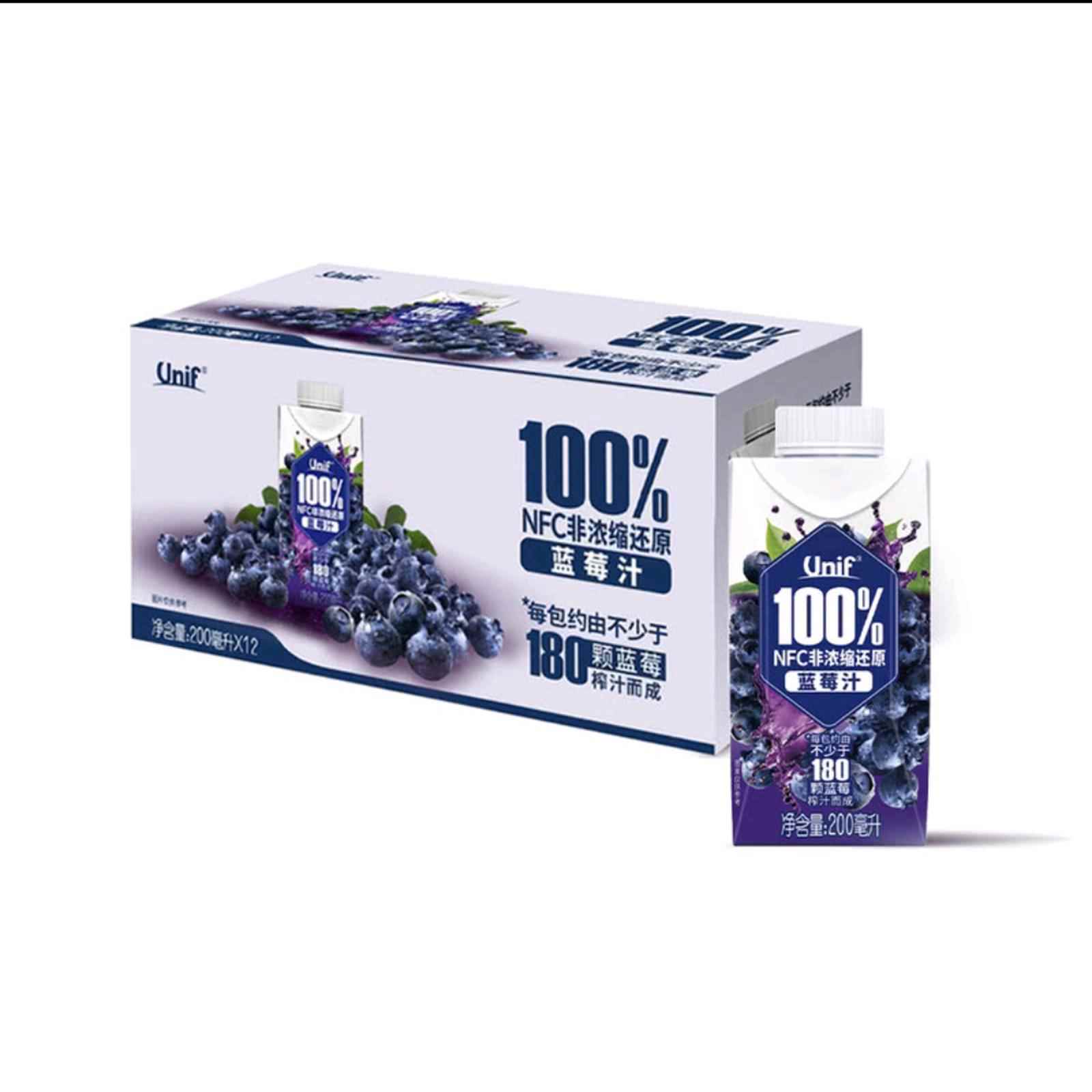 山姆代购Unif 100%NFC蓝莓汁200ml含花青素0脂肪非浓缩果汁饮料