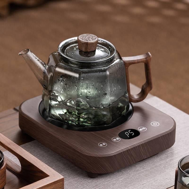 围炉煮茶壶 高硼硅耐热透黑玻璃八角泡茶壶电陶炉加热玻璃煮茶壶