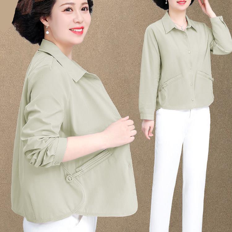 小个子春装薄款衬衫外套洋气中老年女士春秋时尚夹克上衣妈妈装