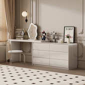 奶油风梳妆台斗柜一体卧室伸缩转角床尾收纳柜现代简约实木化妆桌