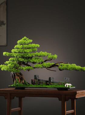 仿真迎客松植物盆景办公室摆件造景客厅玄关装饰品仿真树室内景观