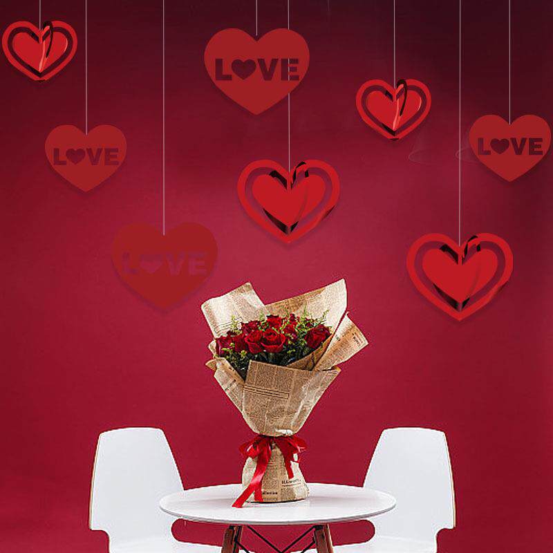 新款直销情人节爱心挂件拉花墙面场景布置挂饰婚礼婚房爱心纸串装