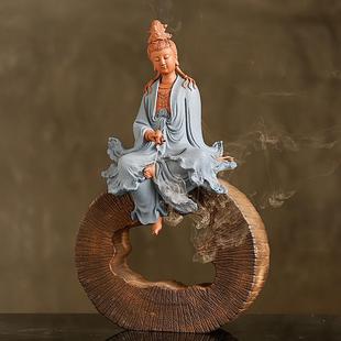 禅意装 饰客厅玄关酒柜观式 饰品办 中自在摆音陶瓷件陶瓷家用装 正品