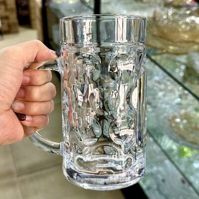 【官方正品】大容量玻璃杯600ml超透明啤酒杯ins风带手柄耐热杯家