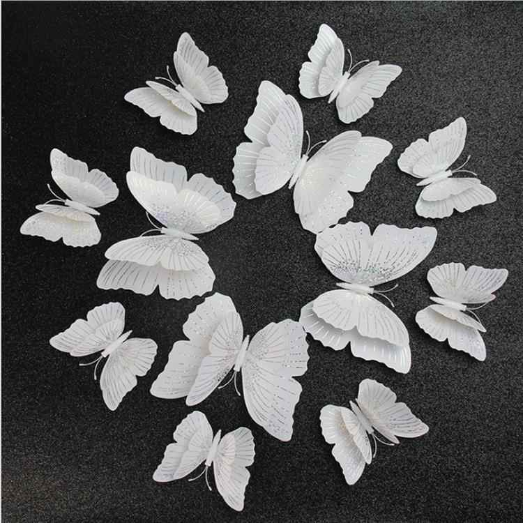 白色蝴蝶3D立体仿真双层流光溢彩蝴蝶装饰贴画婚礼磁吸配胶墙贴纸