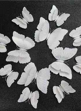 白色蝴蝶3D立体仿真双层流光溢彩蝴蝶装饰贴画婚礼磁吸配胶墙贴纸