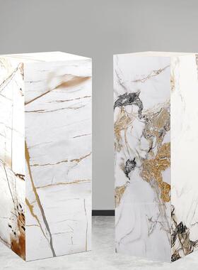 VFJ大理底座爵士石岩塑板石墩石柱客厅电视柜落地展示台轻奢白雕