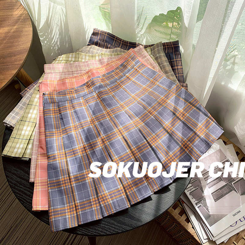 半身裙短裙女夏大码a字韩版高腰百褶裙学生网球裙格子jk制服裙子