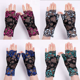 短中长薄款 防晒手套女蕾丝水兵舞夏季 透气开车骑行手套郑小