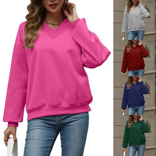 New Autumn Winter V Neck Long Sleeve Letter Print Loose