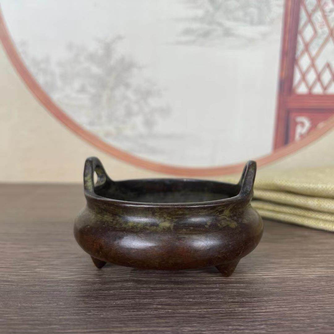 农村收来冲耳三足香炉旧货合金铜宣德造古董老货铜器铜印章摆件