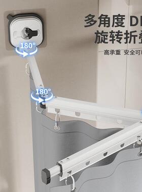浴室浴帘卫UNQ生帘间吸盘折叠洗隔断打孔防水布淋浴洗澡干湿澡分