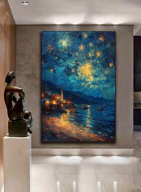 莫奈世界名画 画星空日出大海玄关装饰画 画抽象竖版过客厅饭厅卧