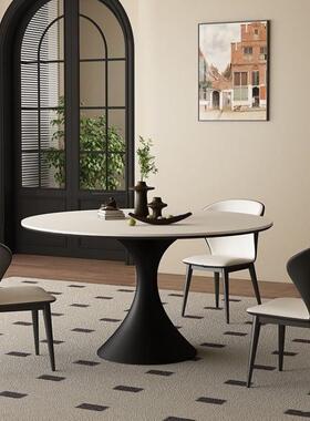 式ADL意式极简小户型家用现简代约圆桌法复古客圆形纯白岩板餐桌