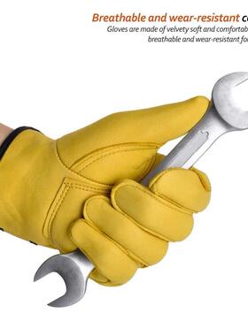 Men Work Gloves Soft Cowhide Driver Hunting Driving Farm Gar