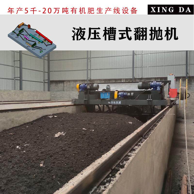 有机肥设备液压槽式翻抛机鸡粪猪粪发酵翻堆机轨道行走一机多槽