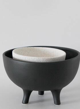 中式侘寂风禅意大口花瓶摆件自然覆古素烧日式民宿茶几陶碗装饰品