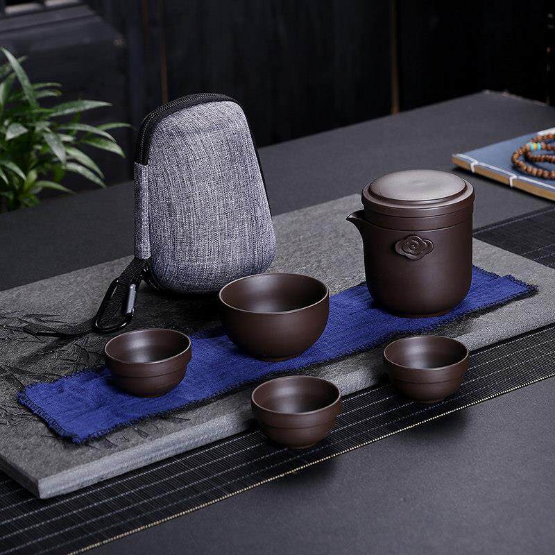 紫砂壶旅行功夫茶具套装一壶四杯户外便携式泡茶壶茶杯主人杯送礼