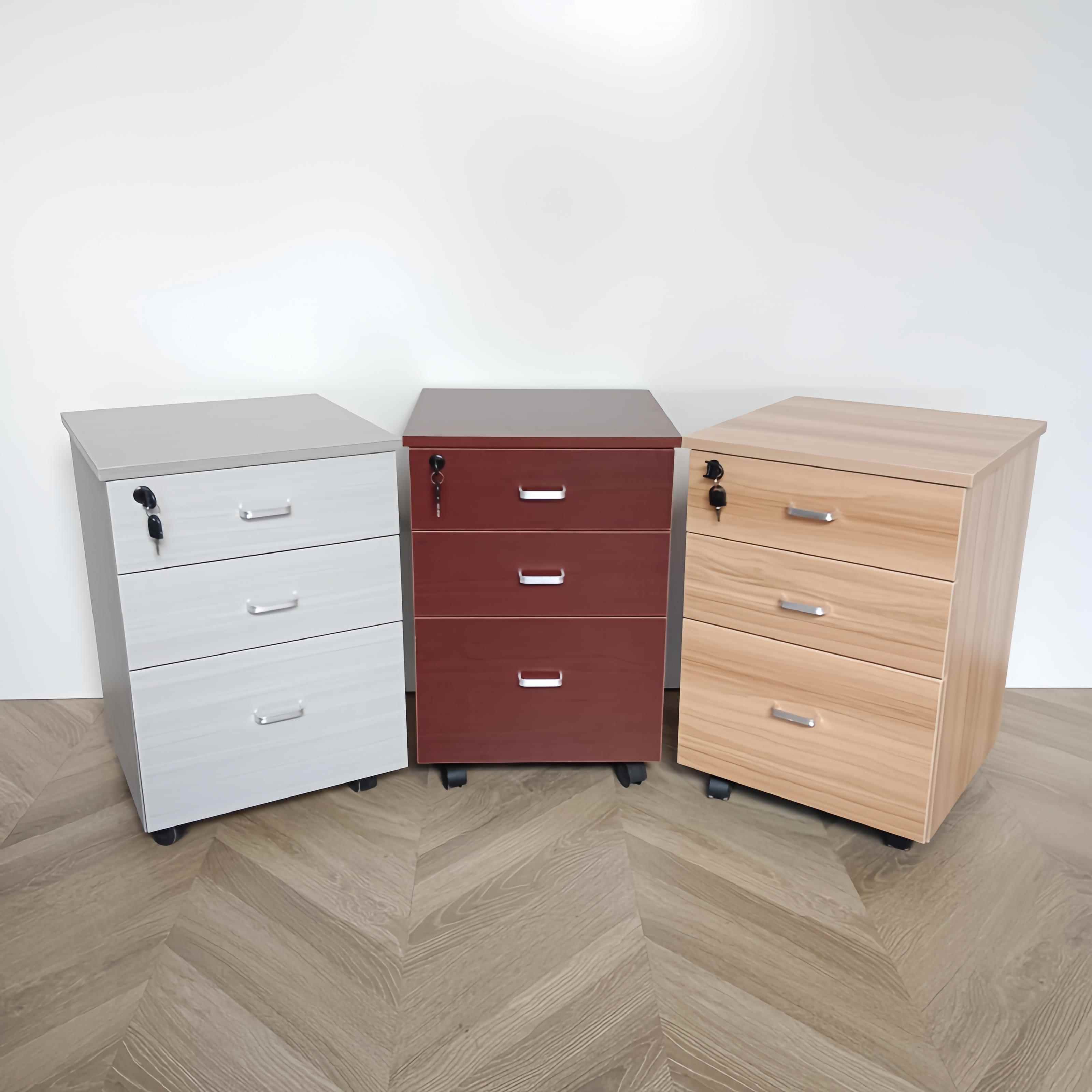 实木三抽移动柜带锁桌下柜资料办公储物床头柜文件保险抽屉小柜子