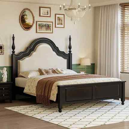 复IMG古美式实床现代木简约黑色1.包5米1.床8主卧双人法式软轻奢