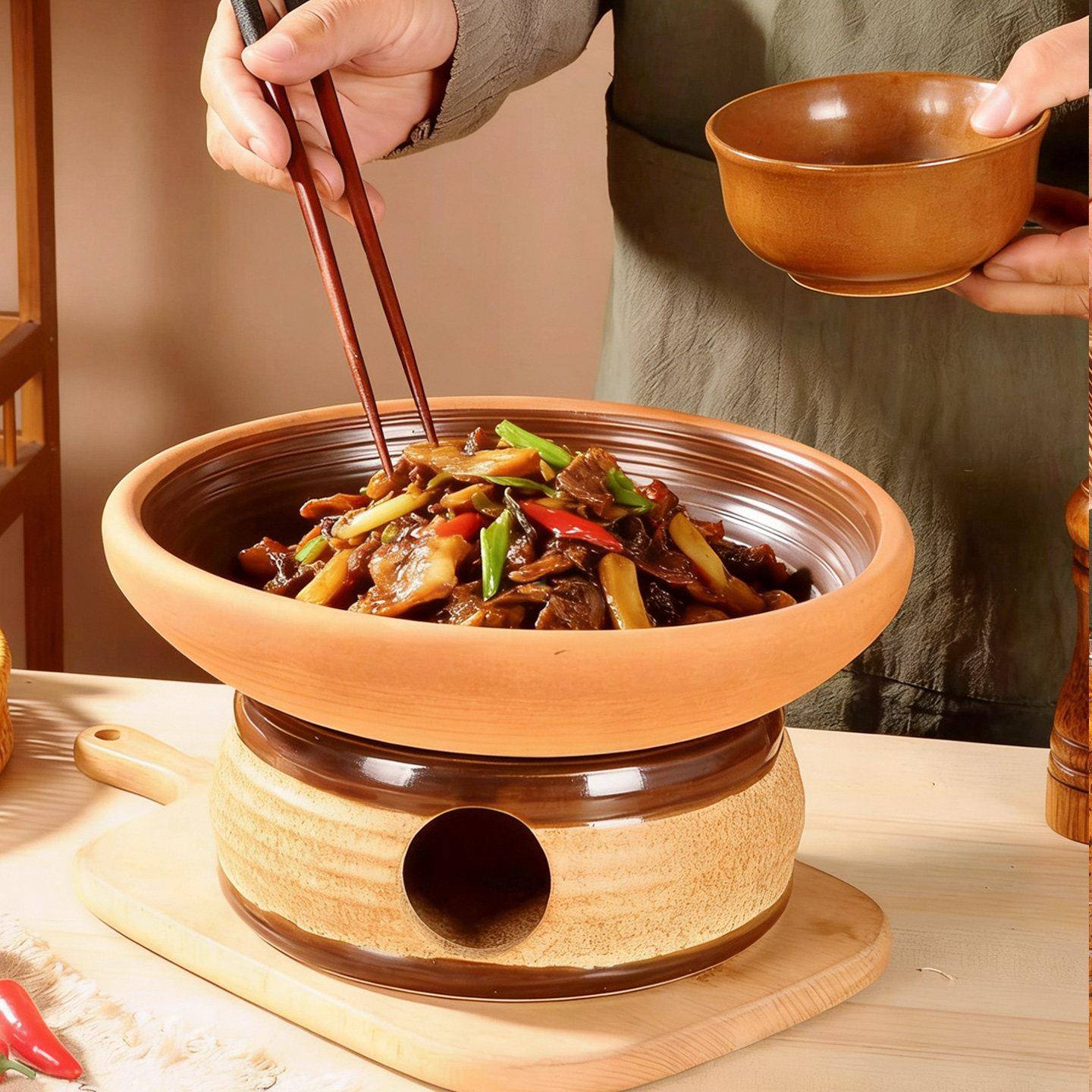 陶瓷砂锅酒精炉干锅土菜盘子干烧不裂明炉湘菜馆特色商用土钵餐具