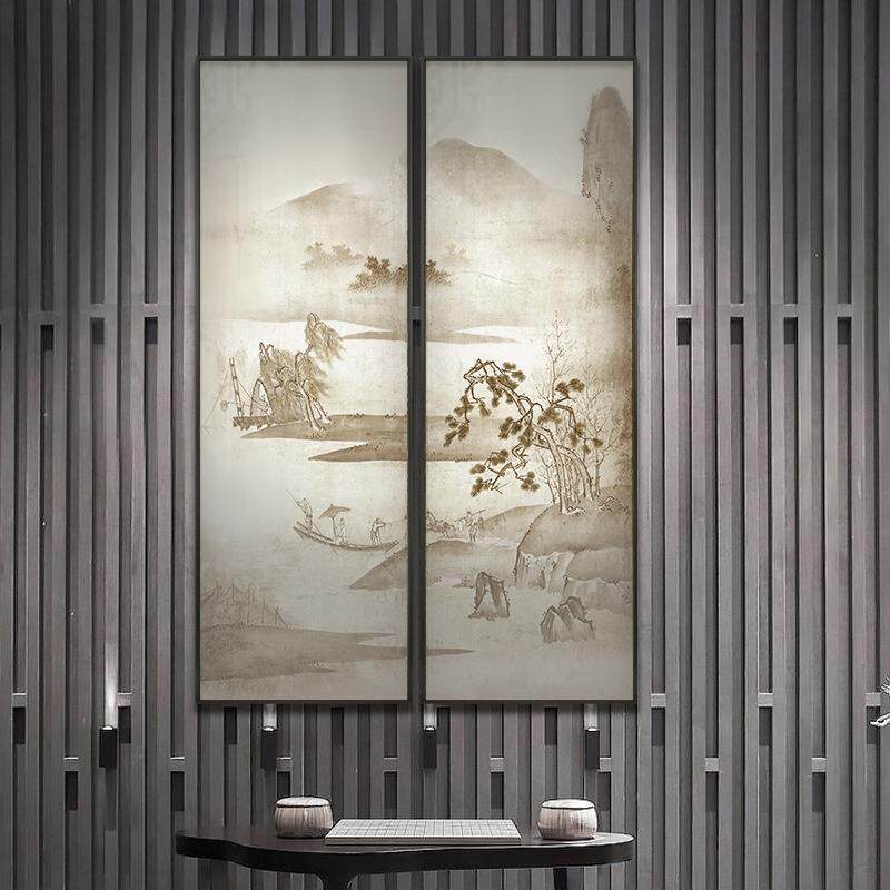 中式玄关走廊过道装饰画单幅松树国画竖版长条水墨画字画茶室挂画
