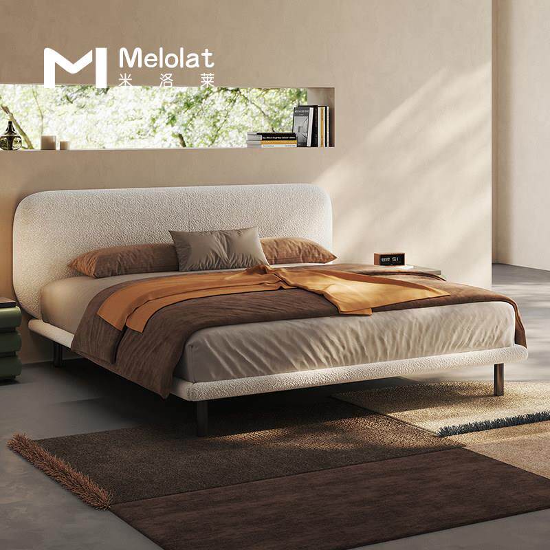 Melolat北欧简约现代轻奢网红主卧双人婚床软包1.8米牛奶绒布艺床