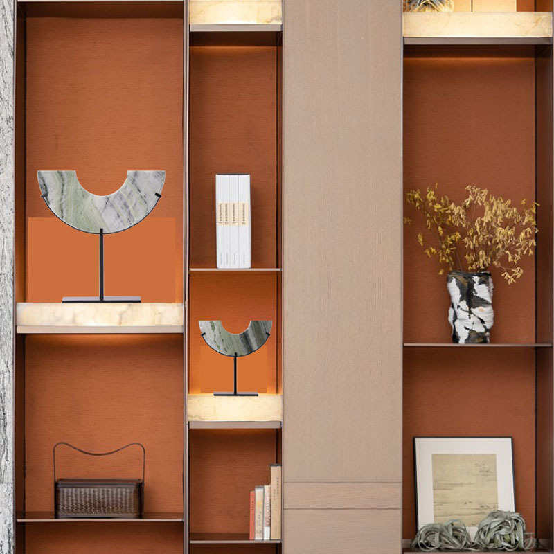 现代新中式绿色半圆玉石玉璧平安扣铁艺摆件样板房售楼处别墅饰品